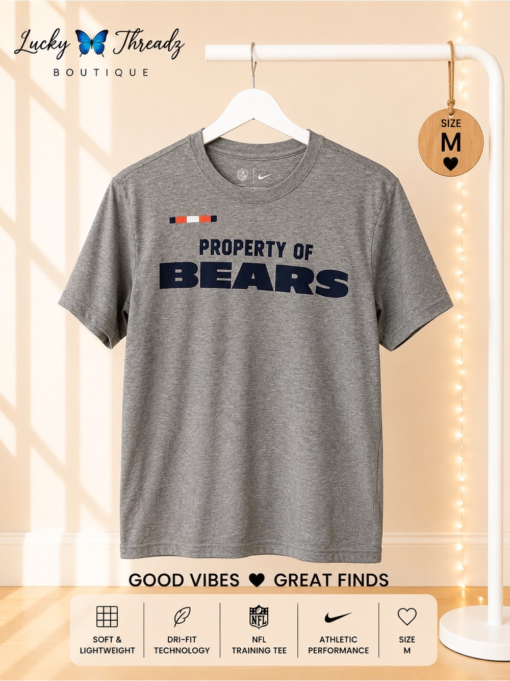 Nike Men’s Gray 'Property of Bears' Short Sleeve Tee Size Medium